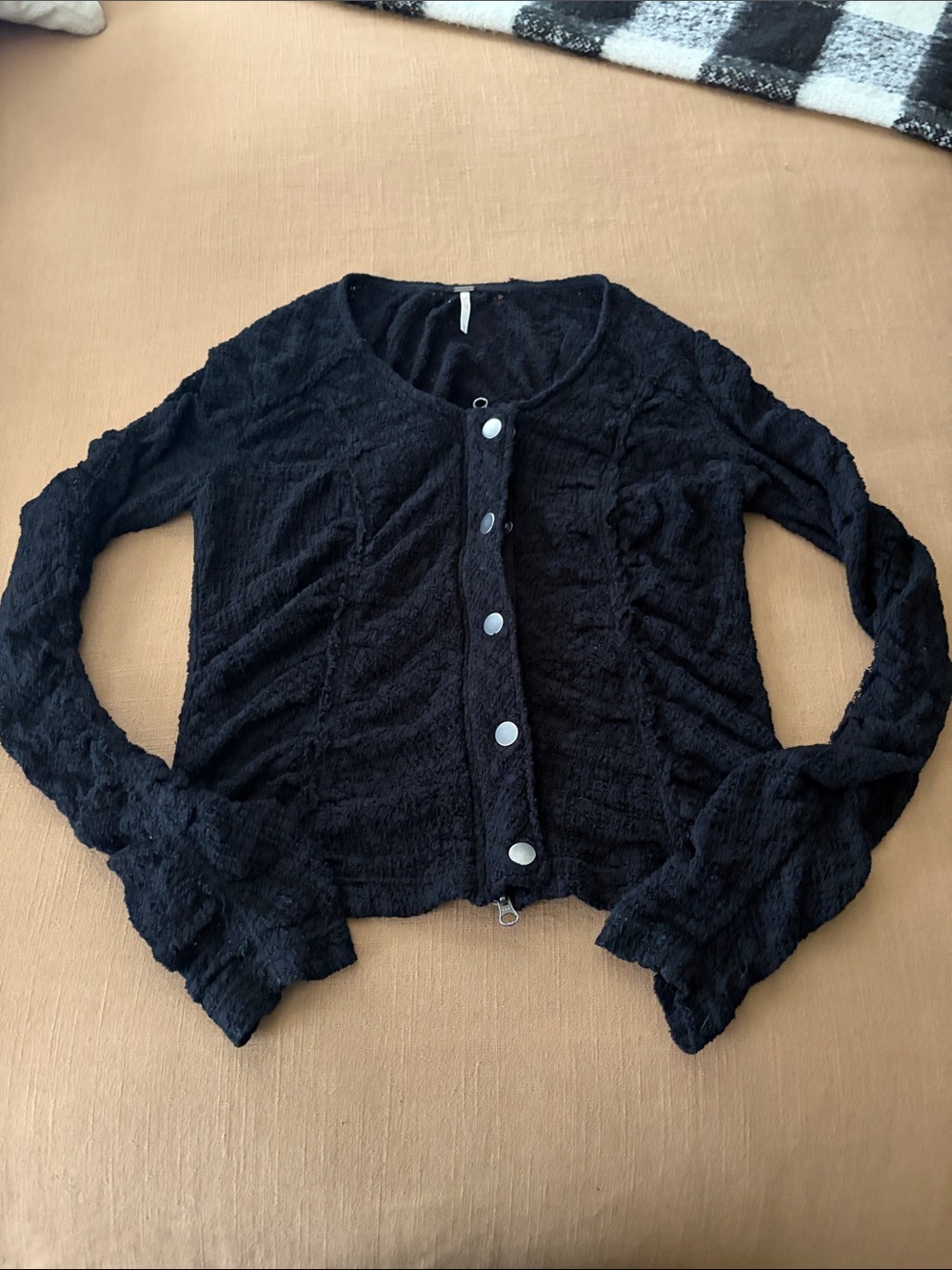 Free People lace scoop neck dual closure cardigan top
